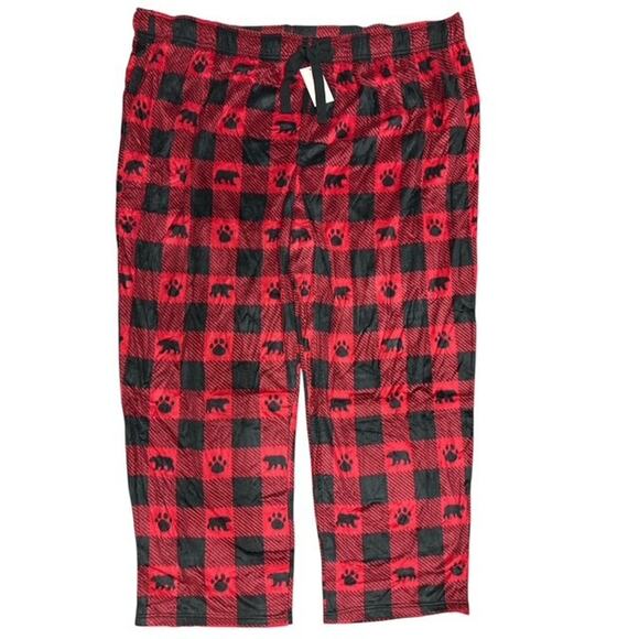 Cuddl Duds 4XB Flannel Pajama Pants Red Check Microfleece Drawstring Pocket Bear - Picture 1 of 4